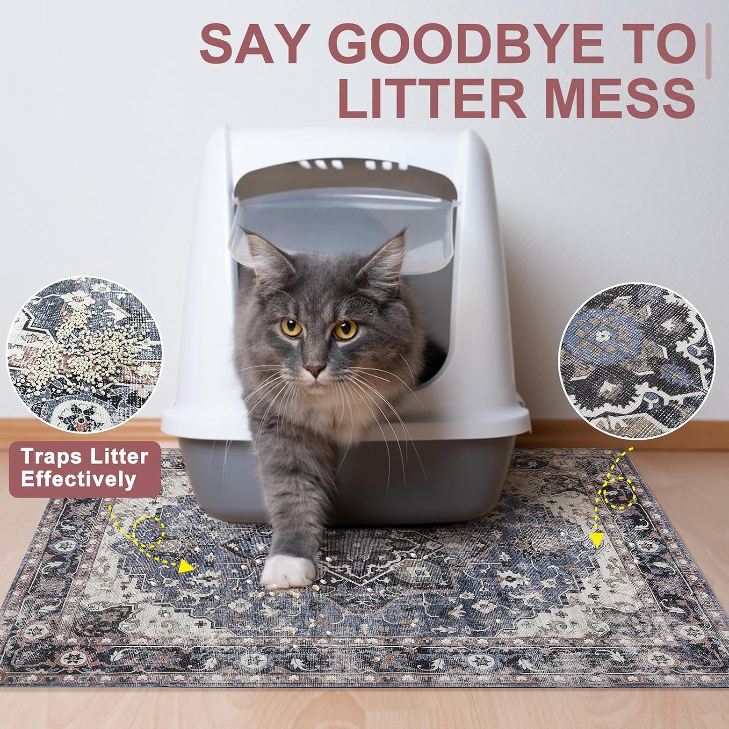 Cat stepping onto the soft velvet surface of BEAUTYZOO litter mat