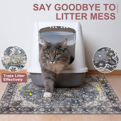 Cat stepping onto the soft velvet surface of BEAUTYZOO litter mat