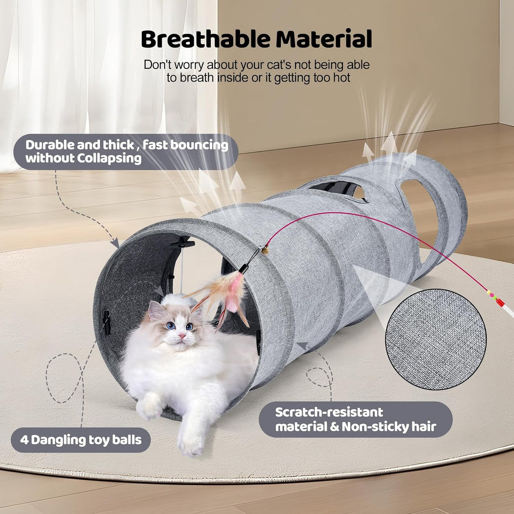 Premium quiet pet play tunnel flattened down completely into a compact storage shape
