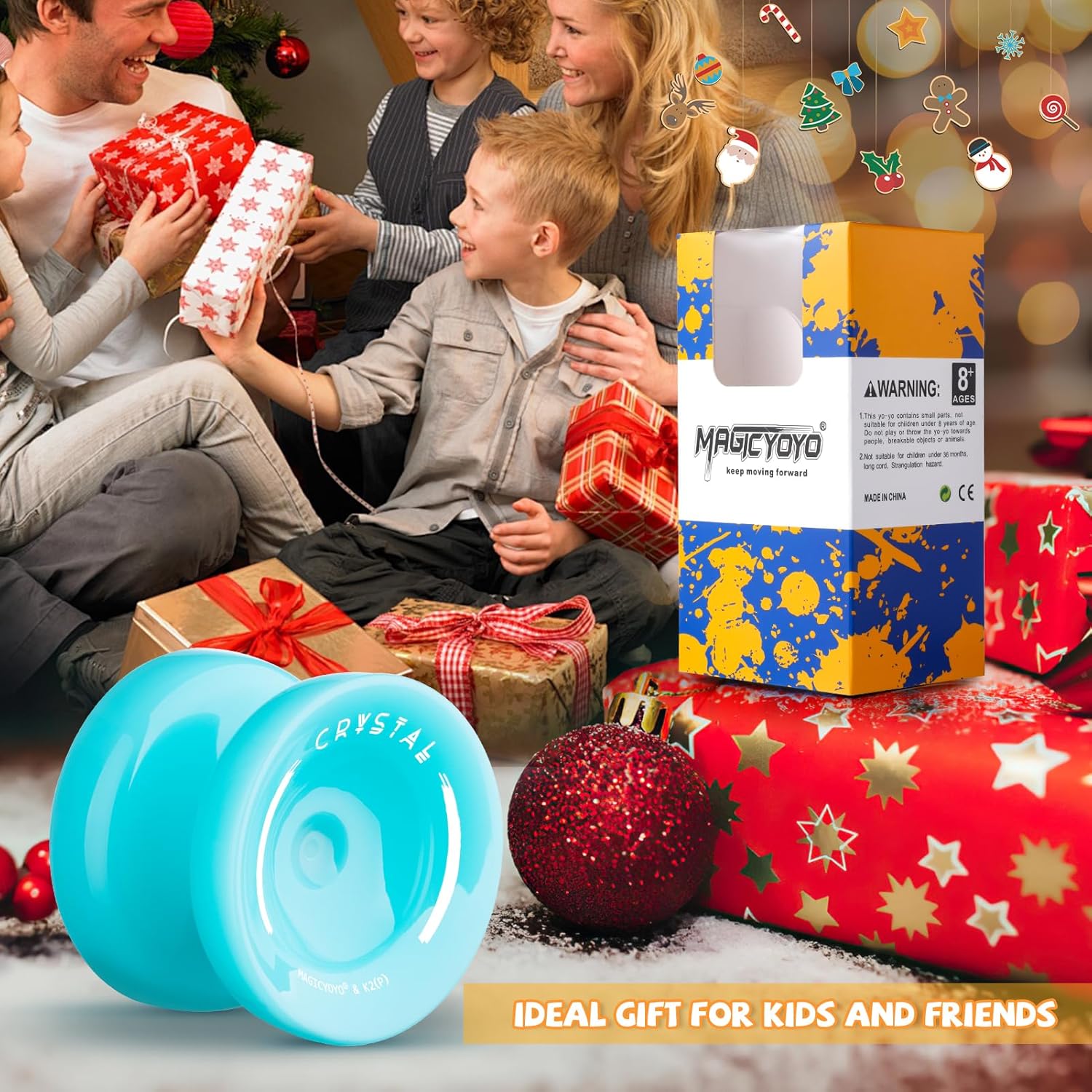 MAGICYOYO K2 sky blue crystal plastic yoyo side profile focusing on the slim profile bearing