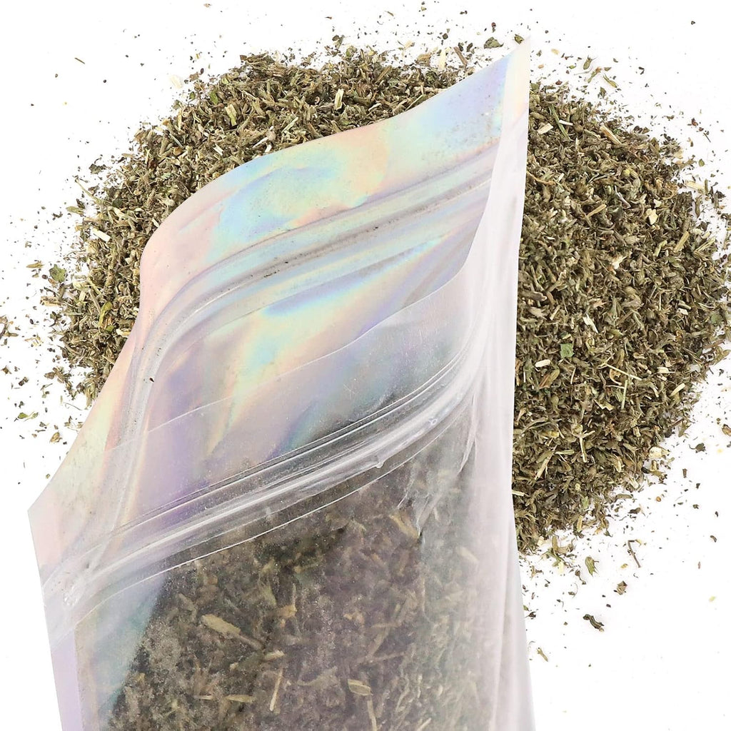 Safe herbal cat treat stored securely in its moisture resistant packaging.
