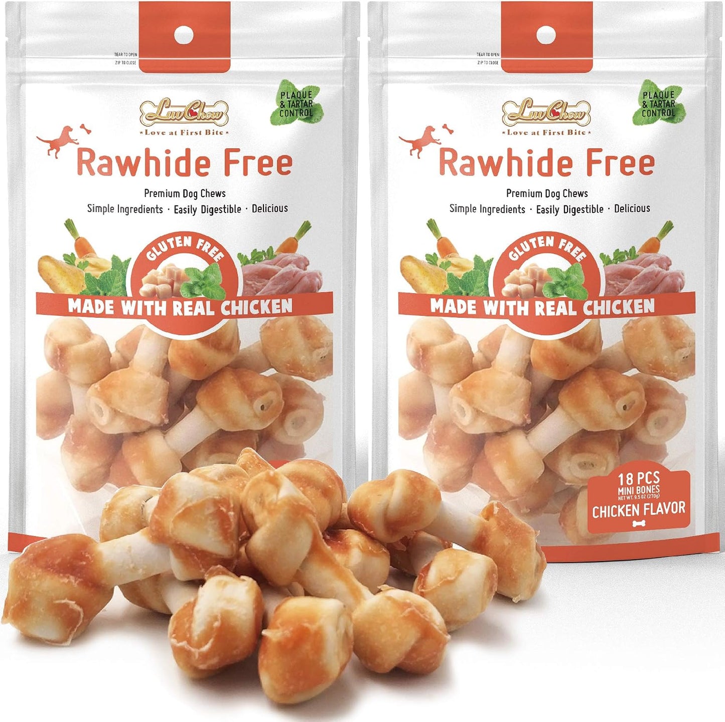LuvChew Chicken Dog Chew Bones Medium, Rawhide Free, Grain Free, Made with Real Chicken & Wholesome Vegetables, Knotted Bones Medium 5pcs/Pack - Image 11
