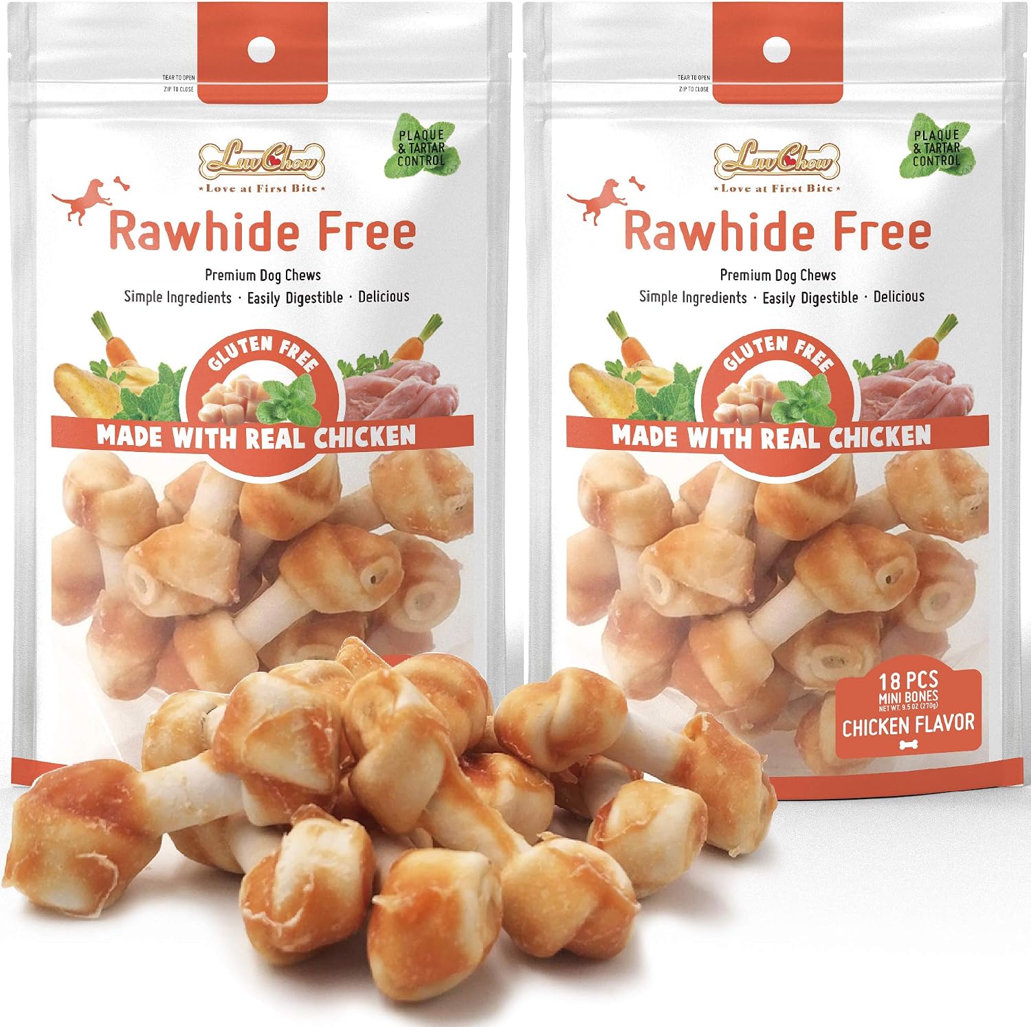 LuvChew Chicken Dog Chew Bones Medium, Rawhide Free, Grain Free, Made with Real Chicken & Wholesome Vegetables, Knotted Bones Medium 5pcs/Pack - Image 11