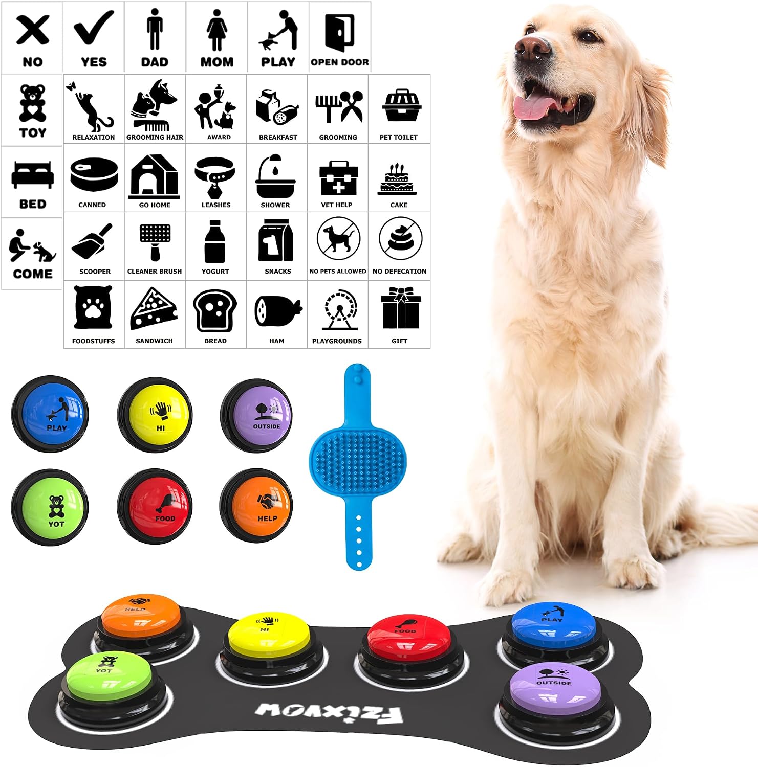 Dog Buttons Talk,Updated 8 Pack Dog Communication Buttons,Recordable Talking Training Buttons for Dogs,30 Seconds Voice Dog Speaking Buttons with Dog Bath Brush Set - Image 11