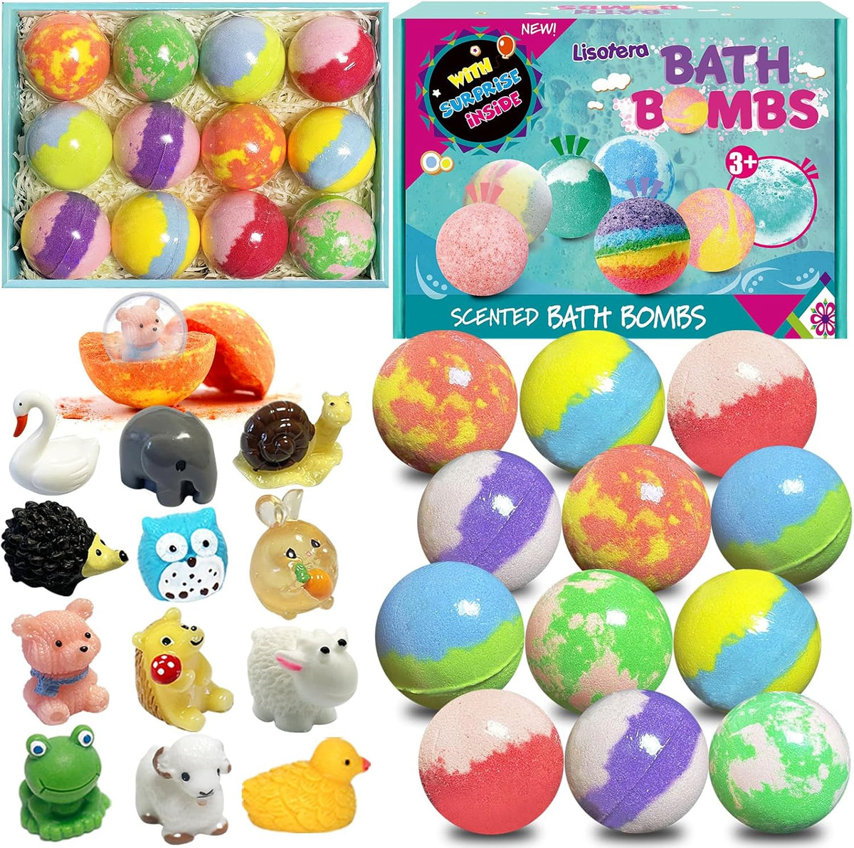Lisotera bath bombs front view of the 12 pack gift set