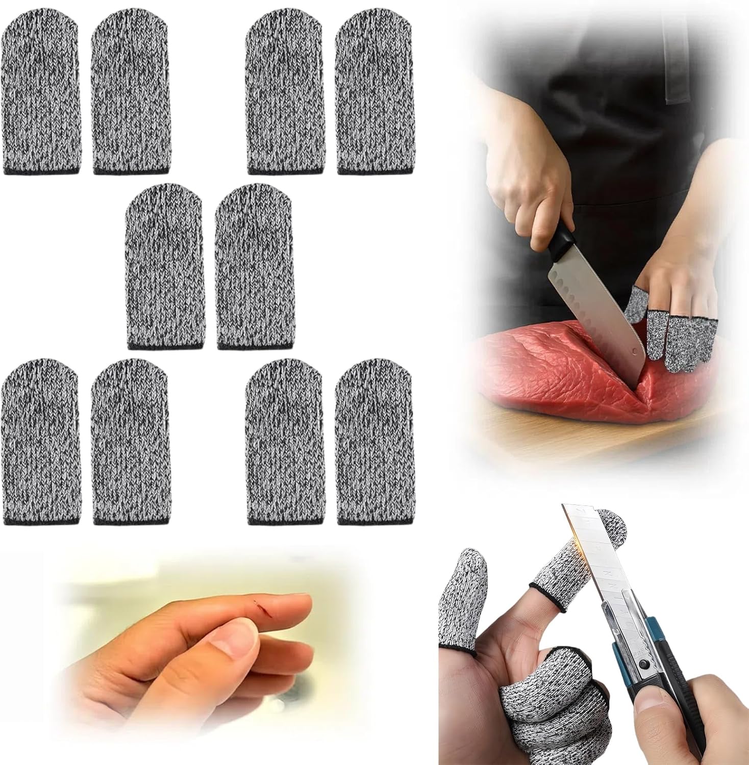 Bolsdoic cut resistant finger cots front view showing grey knit material