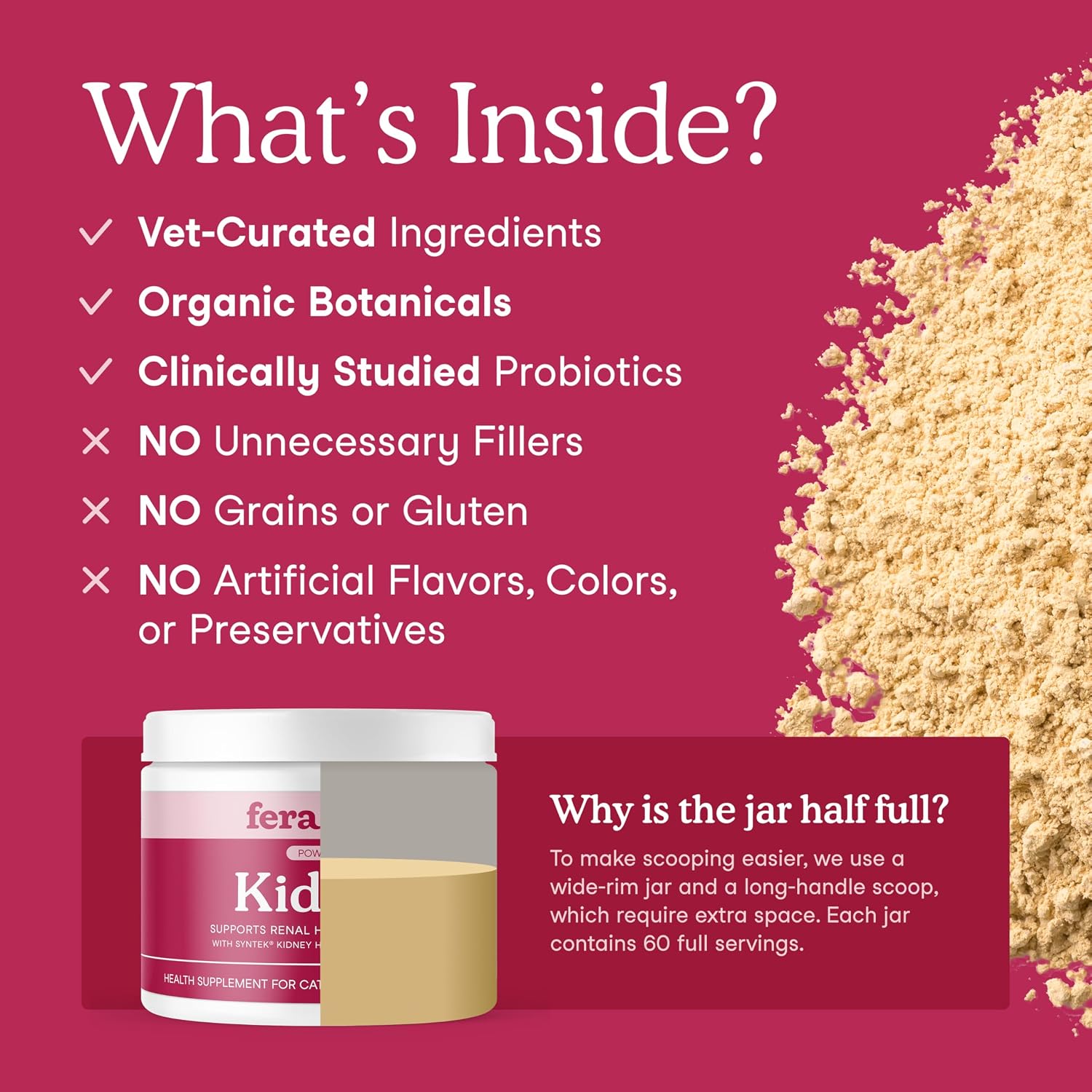 Cat food topped with unflavored kidney support probiotic powder for selective eaters
