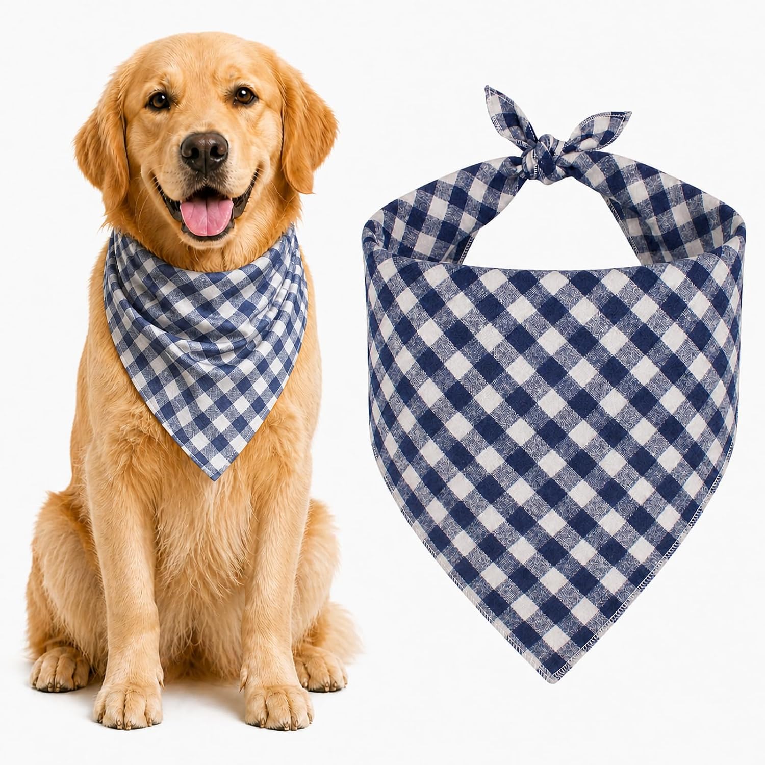 Blue & White Plaid Dog Bandana 1 Pack, Soft Cotton Blend Square Pet Scarf for Medium Dogs, Lightweight Breathable Kerchief, Fits Neck Up to 18 Inches - Image 12