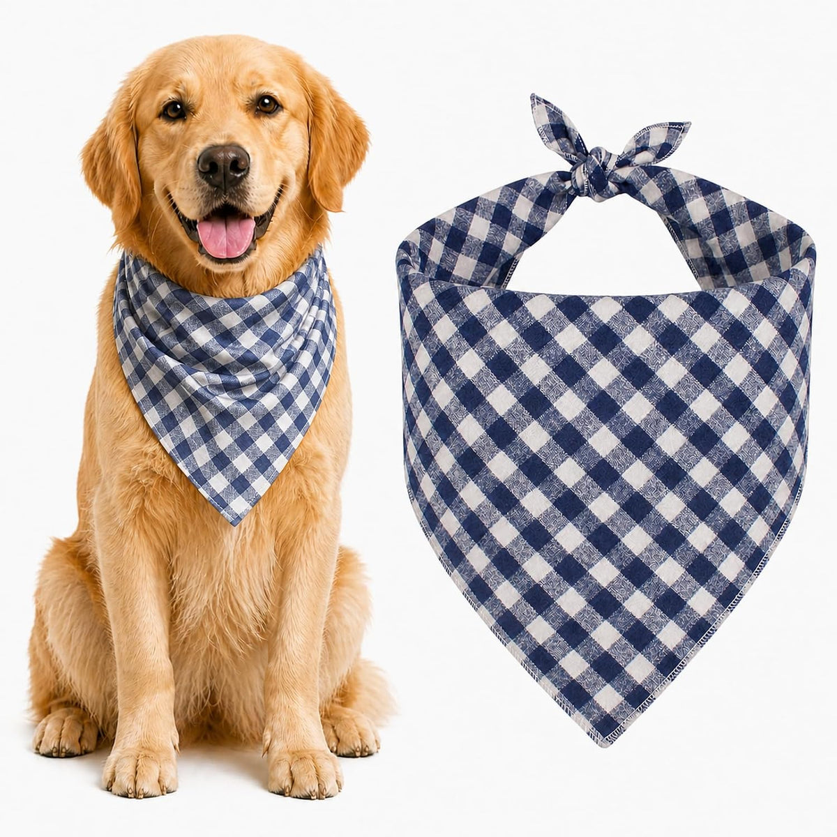Blue & White Plaid Dog Bandana 1 Pack, Soft Cotton Blend Square Pet Scarf for Medium Dogs, Lightweight Breathable Kerchief, Fits Neck Up to 18 Inches - Image 12