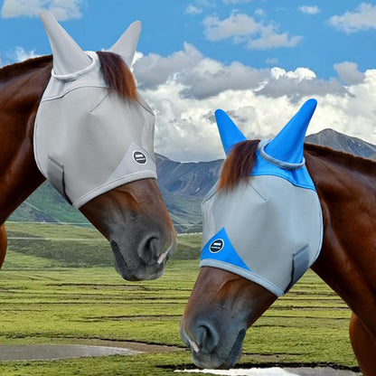 Fornyk horse fly mask layout showing nose-free design