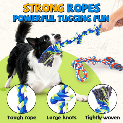 Close up of the durable multi knot cotton weave on the PatsFran aggressive chewer toy pack