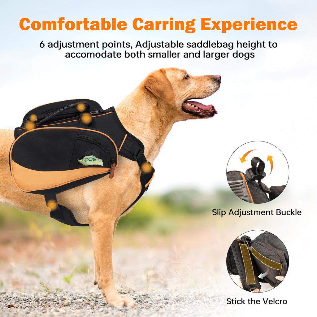 Moysoon tactical dog saddle bag side view highlighting the height adjustable storage pockets