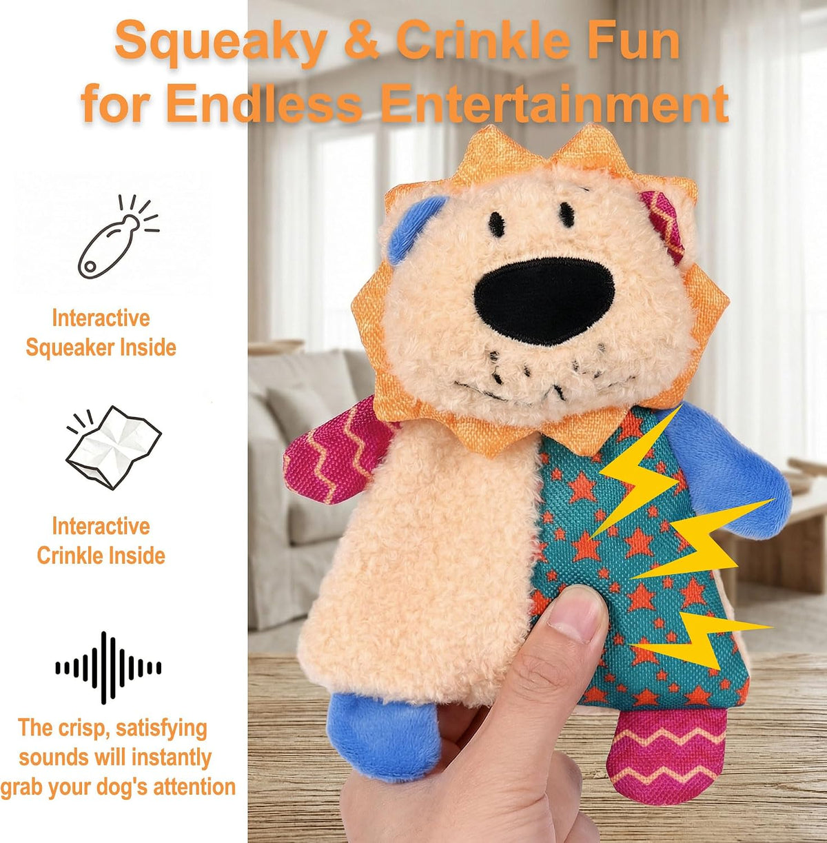 Nyktavos plush lion toy with crinkle paper texture