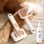 Rorhxia Steam Dog Brush for Shedding front view showcasing the steam nozzle and ergonomic handle.