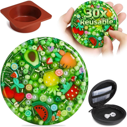 PLUMIA Reusable Picky Fidget Pad front view with embedded colorful beads for anxiety relief.