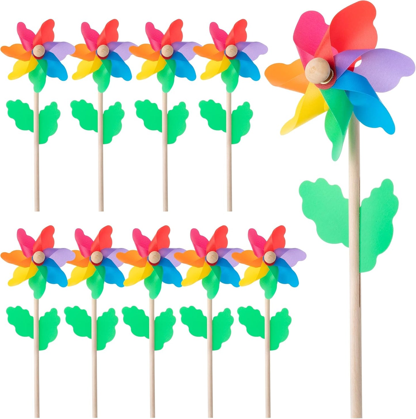 Mr. Pen rainbow flower pinwheels 10 pack front view in garden