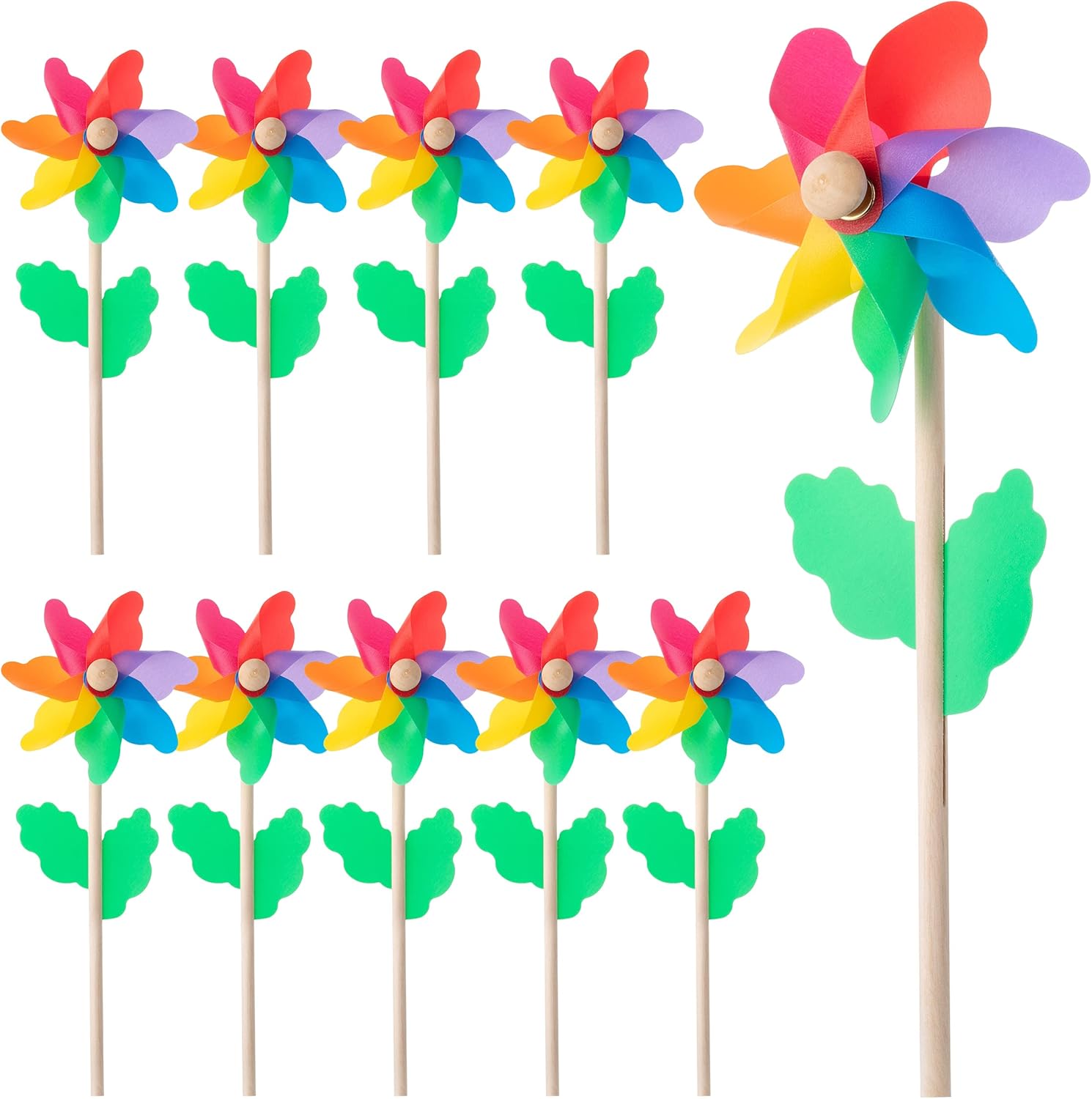Mr. Pen rainbow flower pinwheels 10 pack front view in garden