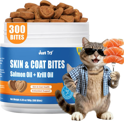 Just Try 300 Bites Hairball Control Cat Treats - Hairball Treatment & Relief for Cats - with Cat Grass, Pumpkin, & Omega-3 Fish Oil, Crunchy Chicken Flavor Crunchy Bites - Image 11