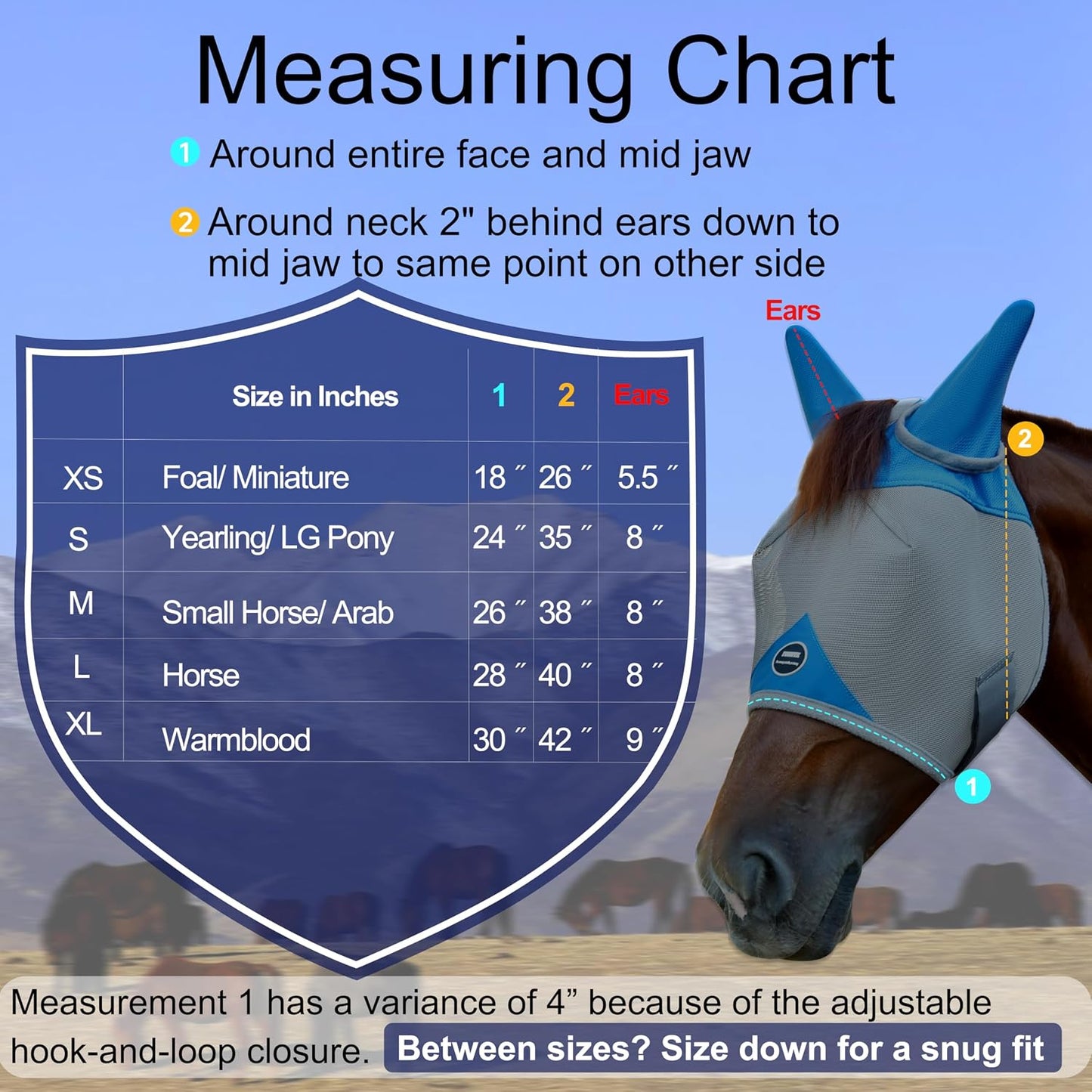 Grey and blue Fornyk fly mask for horses in large size