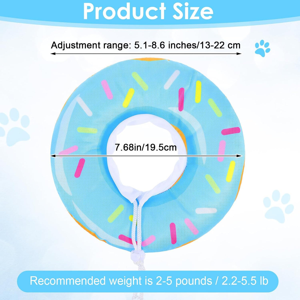 Hpmjz blue kitten recovery cone showing adjustable drawstring toggle detail