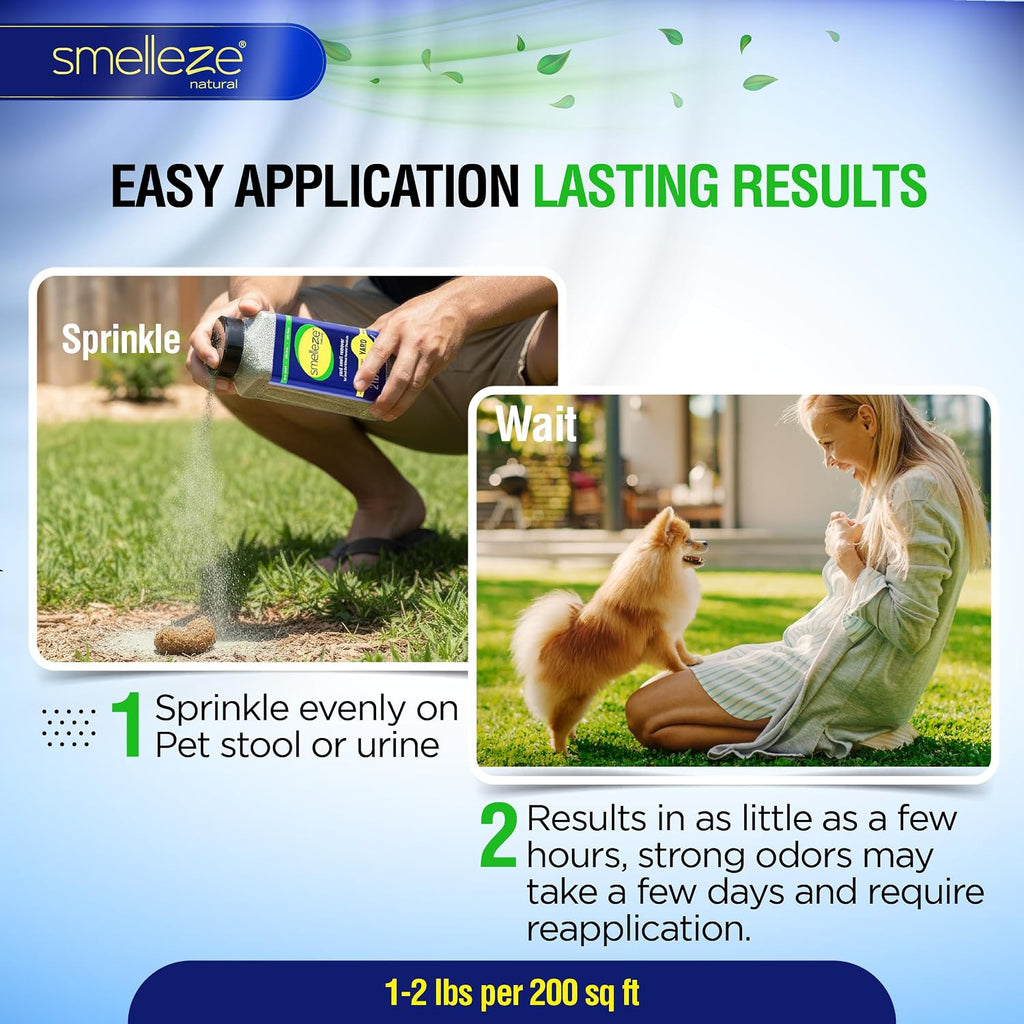 Smelleze natural yard odor removal deodorizer granules on outdoor gravel path