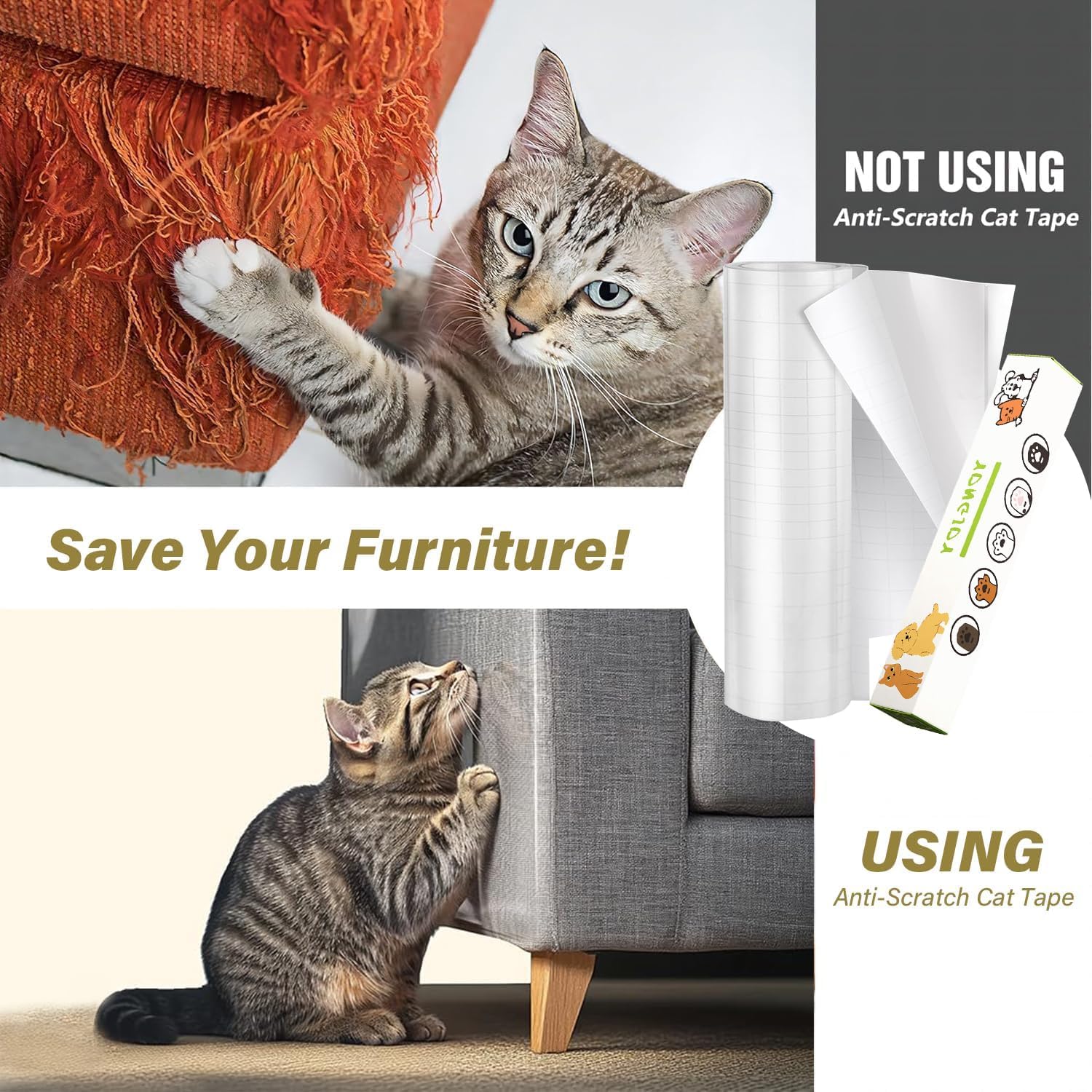 Transparent tape protecting chair leg from pet scratching