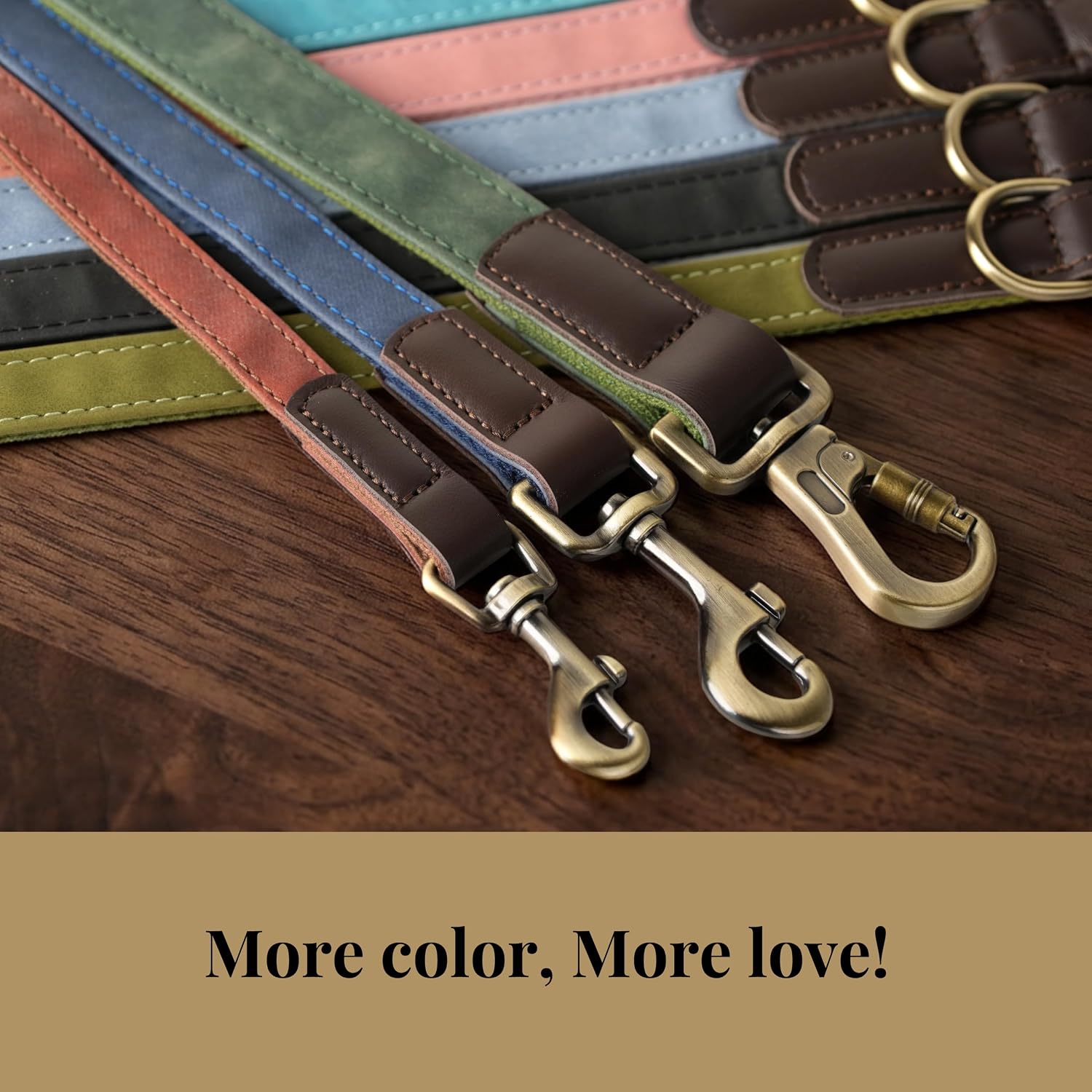 Premium imported dual tone pet leash with brown handle and green strap