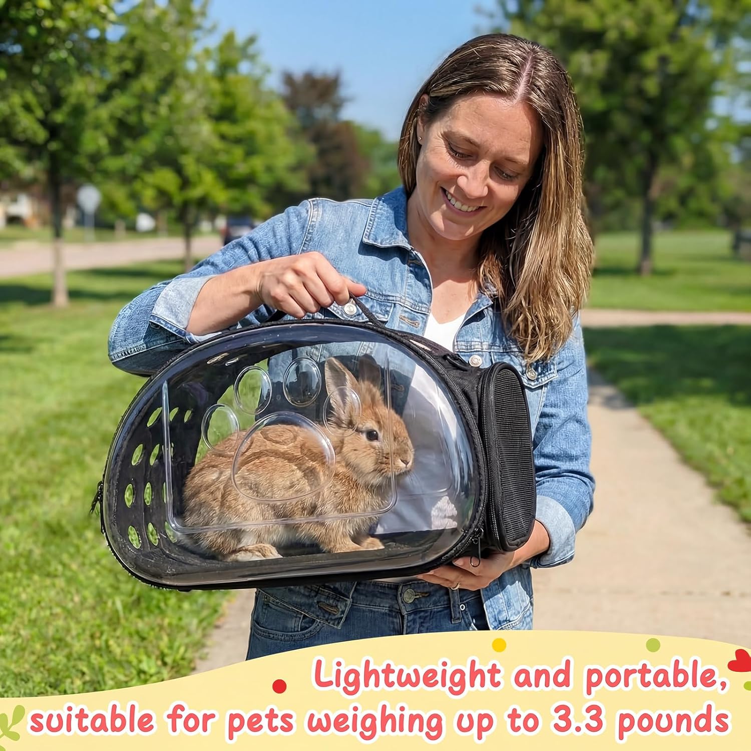 Hsei Small Pet Carrier Bag Portable Small Animal Travel Bag with Clear Side Panel Shoulder Strap for Hamster Chinchilla Rabbit Hedgehog Sugar Bird Lizard - Image 5