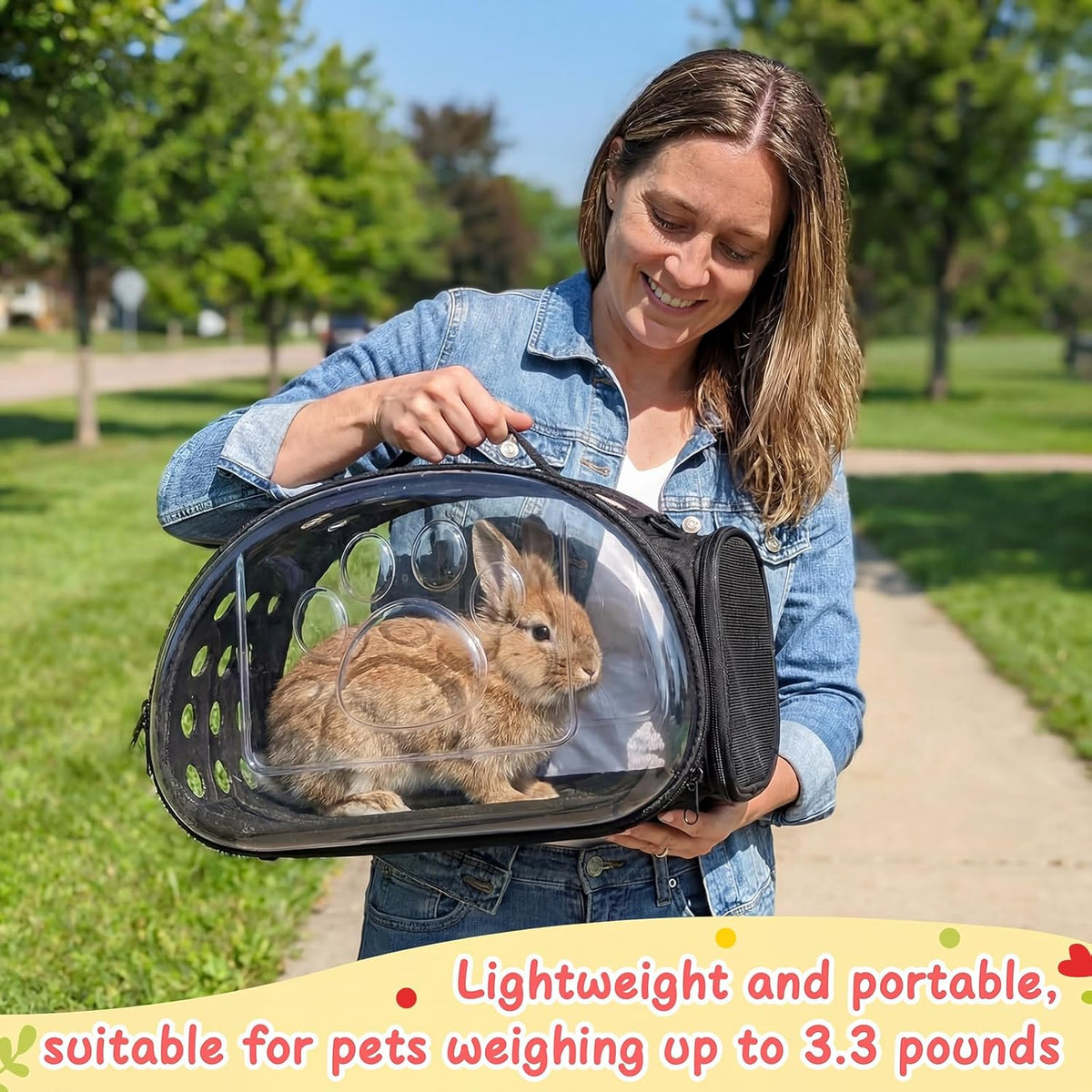 Hsei Small Pet Carrier Bag Portable Small Animal Travel Bag with Clear Side Panel Shoulder Strap for Hamster Chinchilla Rabbit Hedgehog Sugar Bird Lizard - Image 5