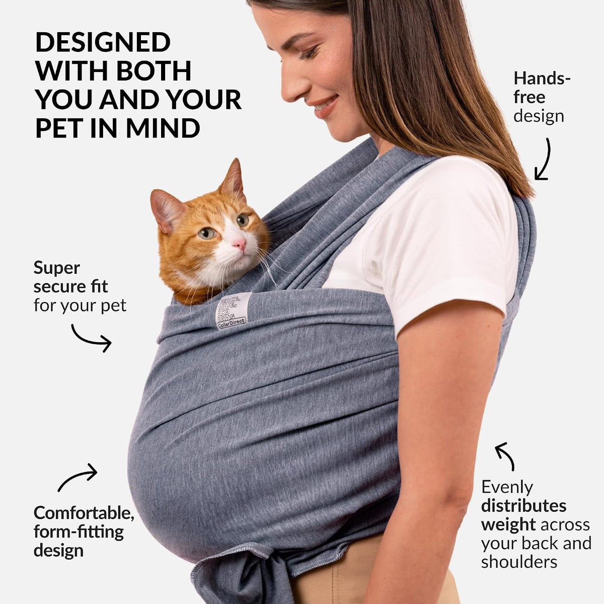 Hands-free anti-anxiety cat carrier pouch in gray color