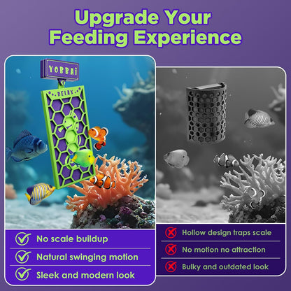 Purple tang feeding from YOBBAI magnetic seaweed clip in aquarium