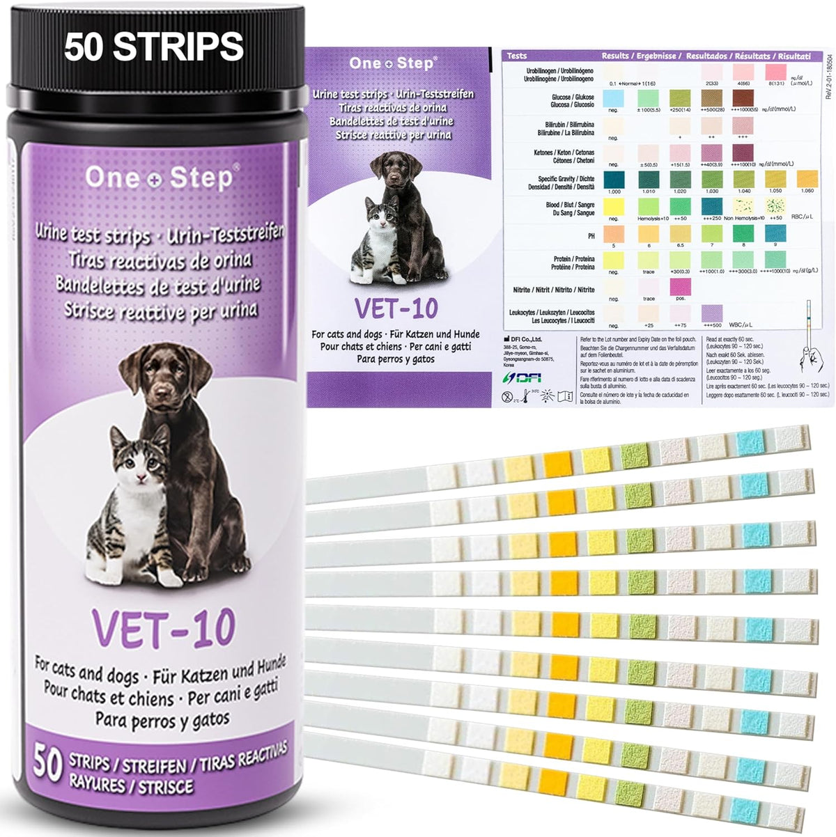 One Step Pet Urine Testing Strips, 5 x 10 Parameter Urinalysis Test Strips, Urine pH Test Strips for Dogs, Cats, Accurate Testing for UTI, Bladder & More, Pet Glucose Monitoring Kit - Image 9