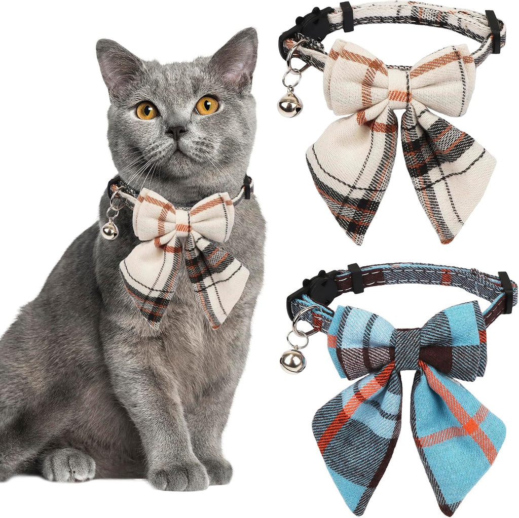 Boy Cat Collar Breakaway with Bell, Blue Plaid Cat Shirt Collar - Image 7