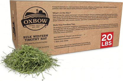 Oxbow Western Timothy Hay twenty pounds bulk bag front view showing premium USA small pet food packaging.