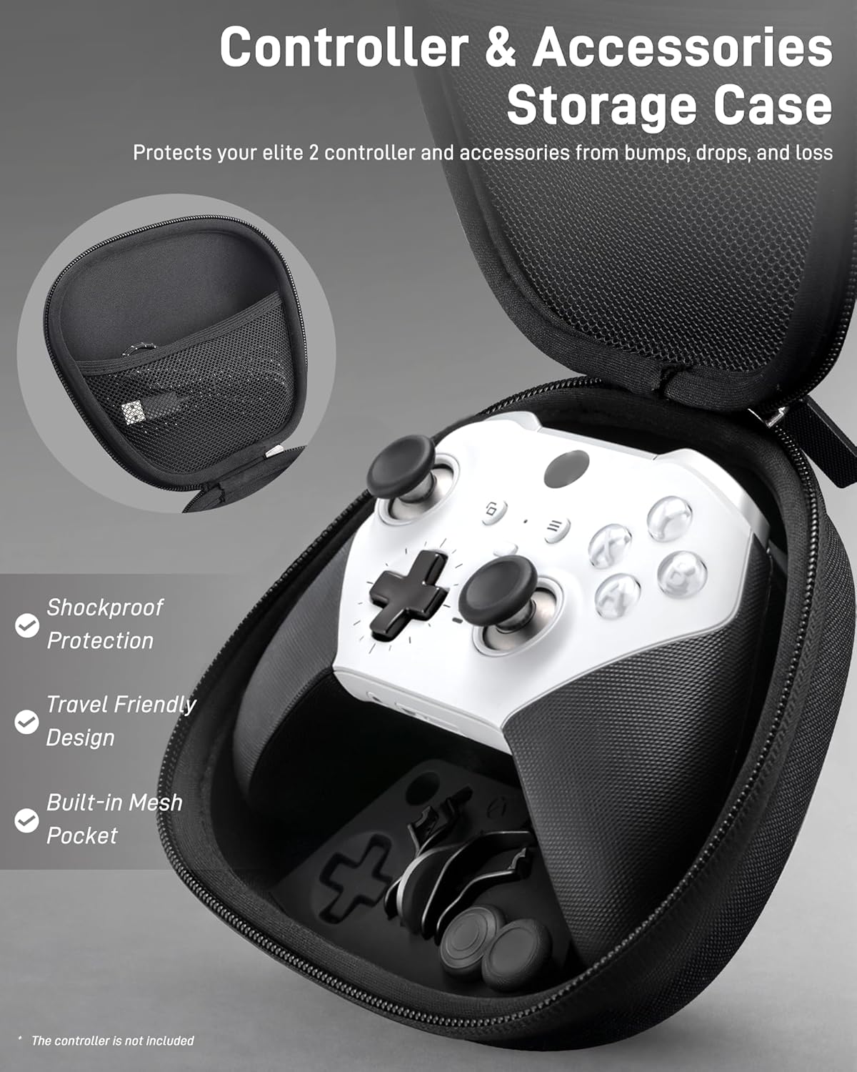 Close up of BSUZUN magnetic interchangeable thumbsticks and stainless steel paddles for pro gaming controllers