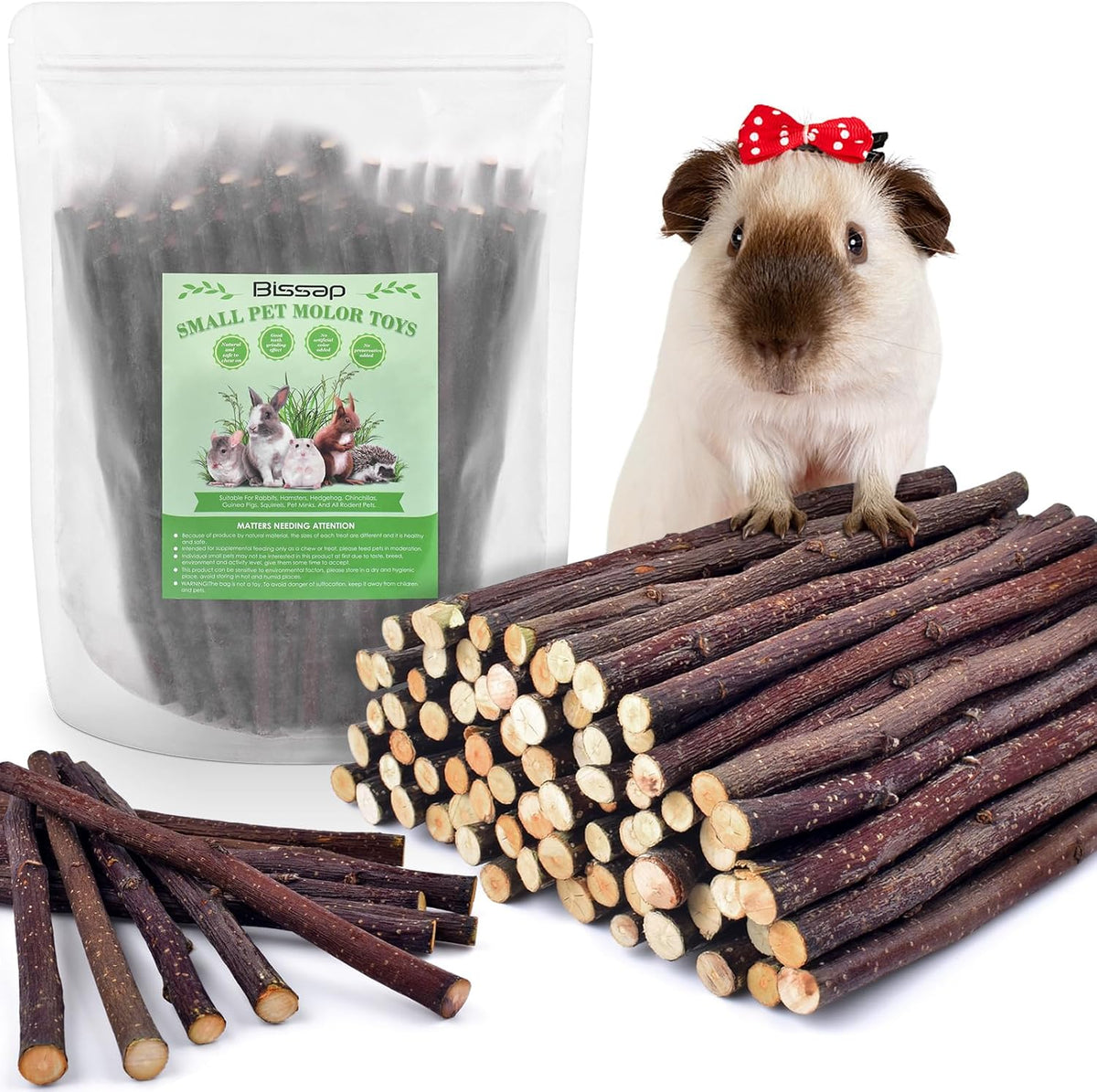 Bissap Apple Sticks for Rabbits, Natural Bunny Chew Toys and Treats for Chinchilla Guinea Pig Hamster Gerbil Small Animals Pet Apple Wood Stick Toys Teeth Grinding (230g/8.1oz) - Image 9