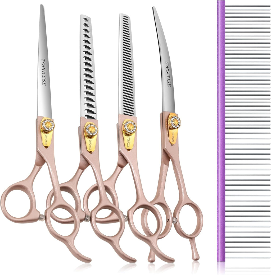 Dog Grooming Scissors Kit, Professional 6 in 1 Pet Scissors Sharp Shears Set - Straight, Thinning, Chunker, Curved Shears and Comb for Long Short Hair for Dog Cat (Set, Purple) - Image 10
