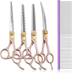 Dog Grooming Scissors Kit, Professional 6 in 1 Pet Scissors Sharp Shears Set - Straight, Thinning, Chunker, Curved Shears and Comb for Long Short Hair for Dog Cat (Set, Purple) - Image 10
