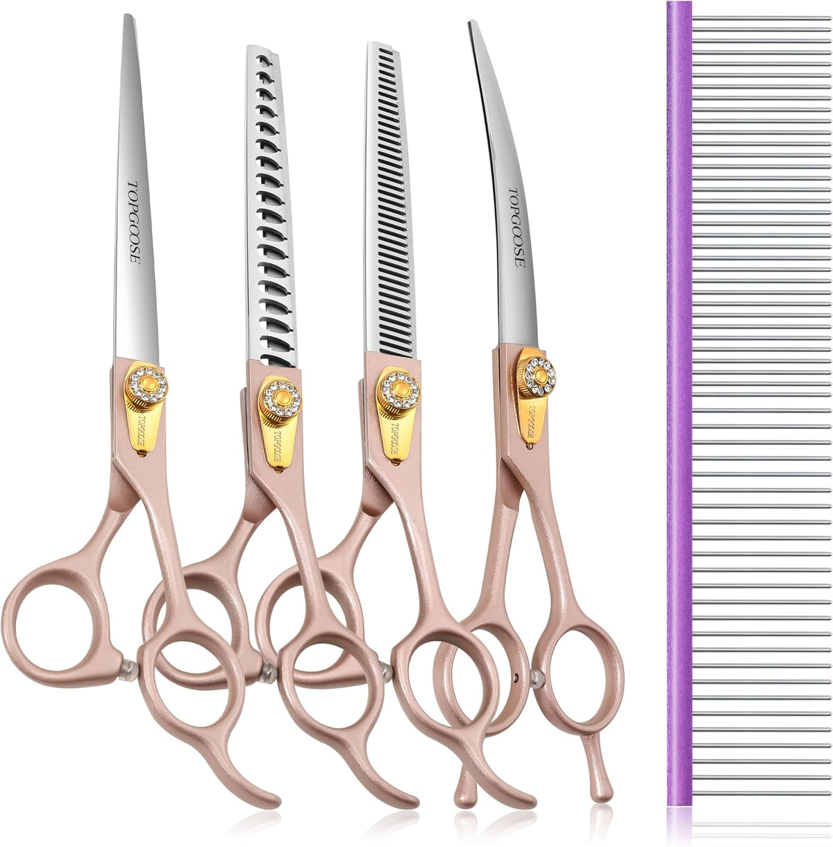 Dog Grooming Scissors Kit, Professional 6 in 1 Pet Scissors Sharp Shears Set - Straight, Thinning, Chunker, Curved Shears and Comb for Long Short Hair for Dog Cat (Set, Purple) - Image 10