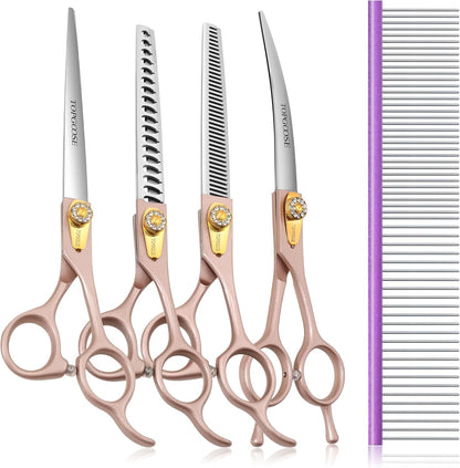 Dog Grooming Scissors Kit, Professional 6 in 1 Pet Scissors Sharp Shears Set - Straight, Thinning, Chunker, Curved Shears and Comb for Long Short Hair for Dog Cat (Set, Purple) - Image 10