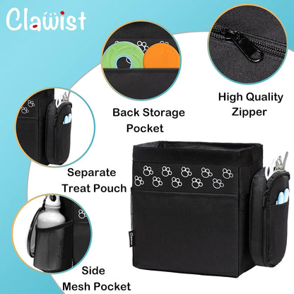CLAWIST travel bag for dogs displaying the front mesh pocket containing smartphone and keys
