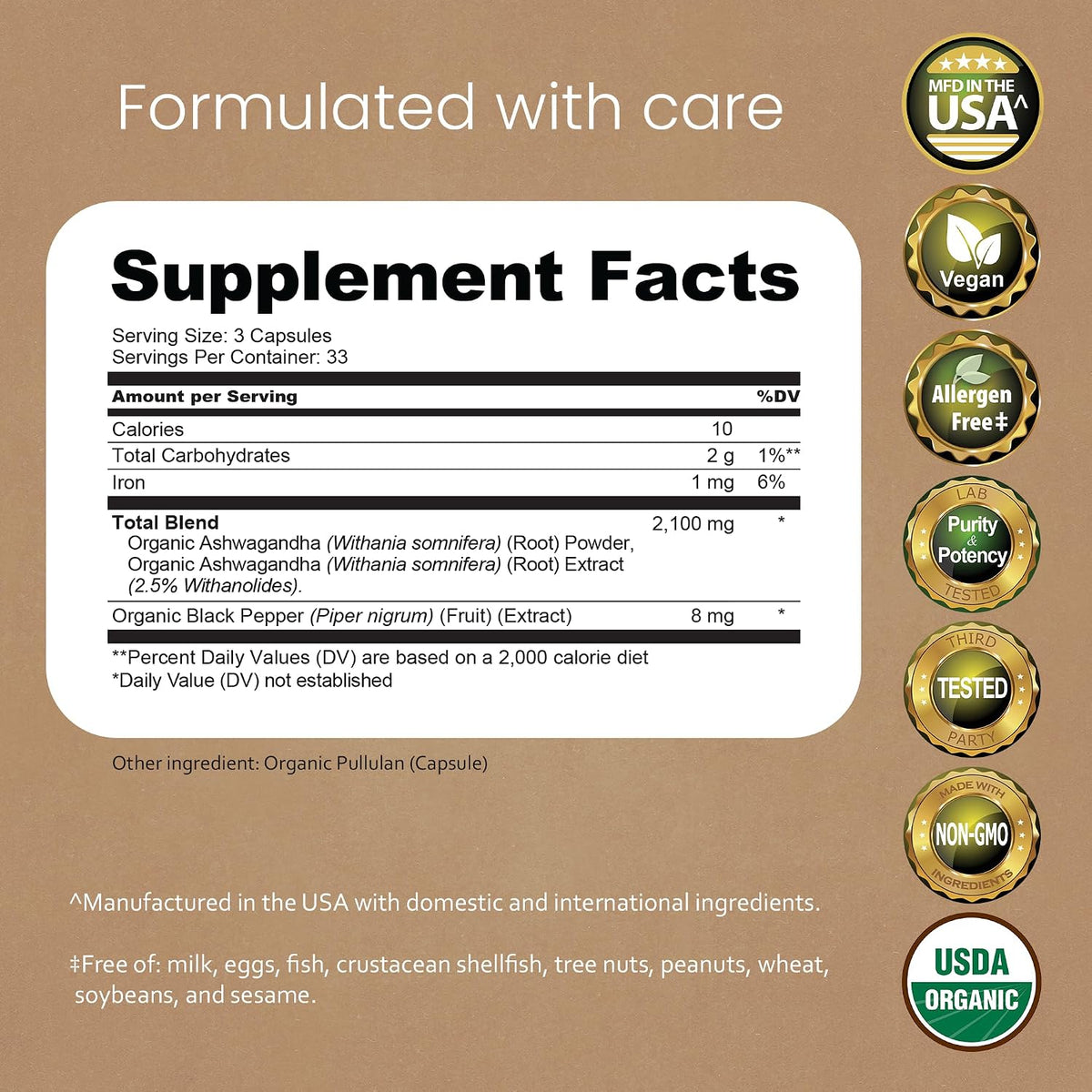 NaturaLife Labs Organic Ashwagandha 2100 mg per Serving - Full Spectrum Root Powder and Standardized Extract (Withanolides) - 100 Capsules - Vegan - Non-GMO, Gluten-Free - Image 2