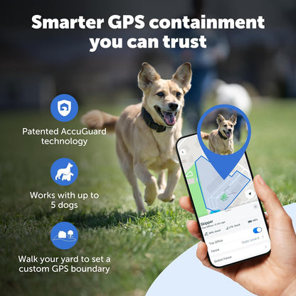 Smart pet containment collar highlighting the slim lightweight design for large dogs.