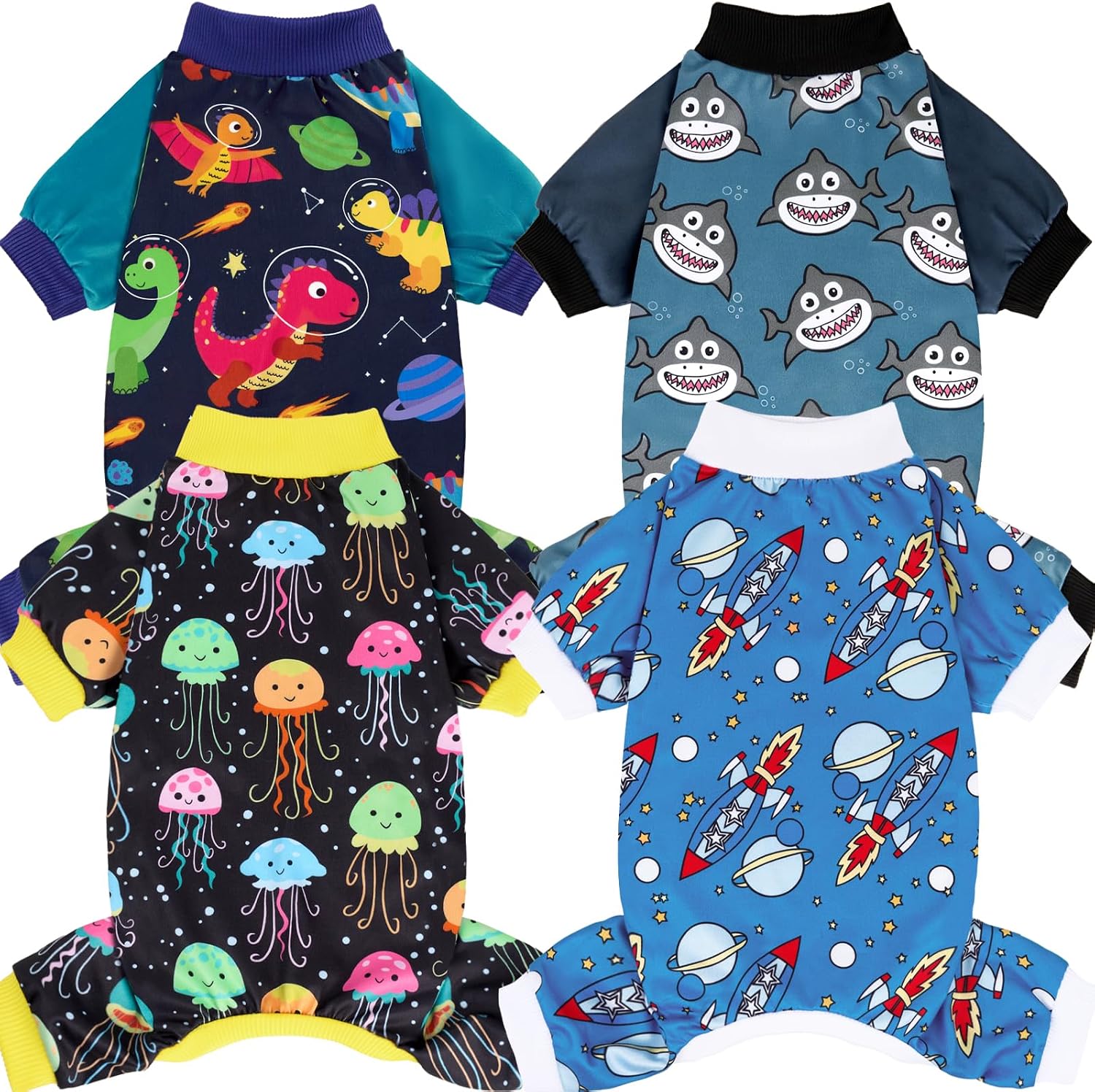 XPUDAC dog pajamas universe theme front view on a small puppy