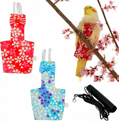 2 Pcs Bird Diapers Bird Harness Flight Suits Diapers with 80in Flying Leash Reusable Parrot Nappy with Waterproof Inner Layer for Cockatiel Budgie Conure Parakeet Lovebird-Red&Purple Sakura - Image 11