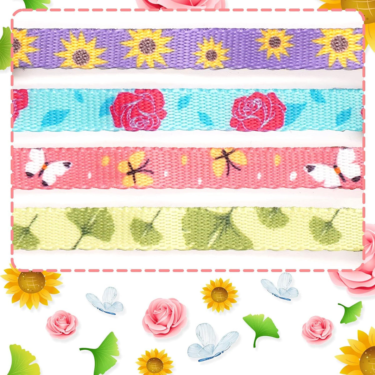 4 Pack Kitten Collars, Breakaway Kitten Collar with Bell, Floral - Image 6