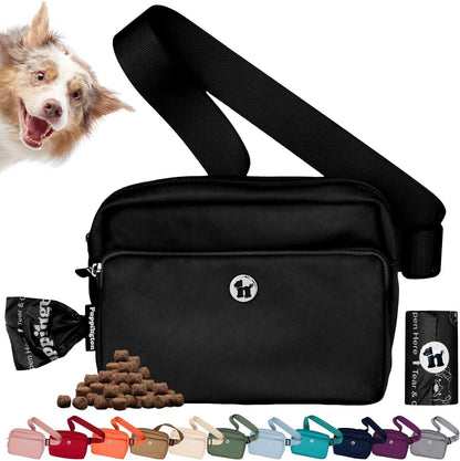 Puppington 3-in-1 Crossbody Dog Walking Bag in Onyx Black front view showing zippered pockets