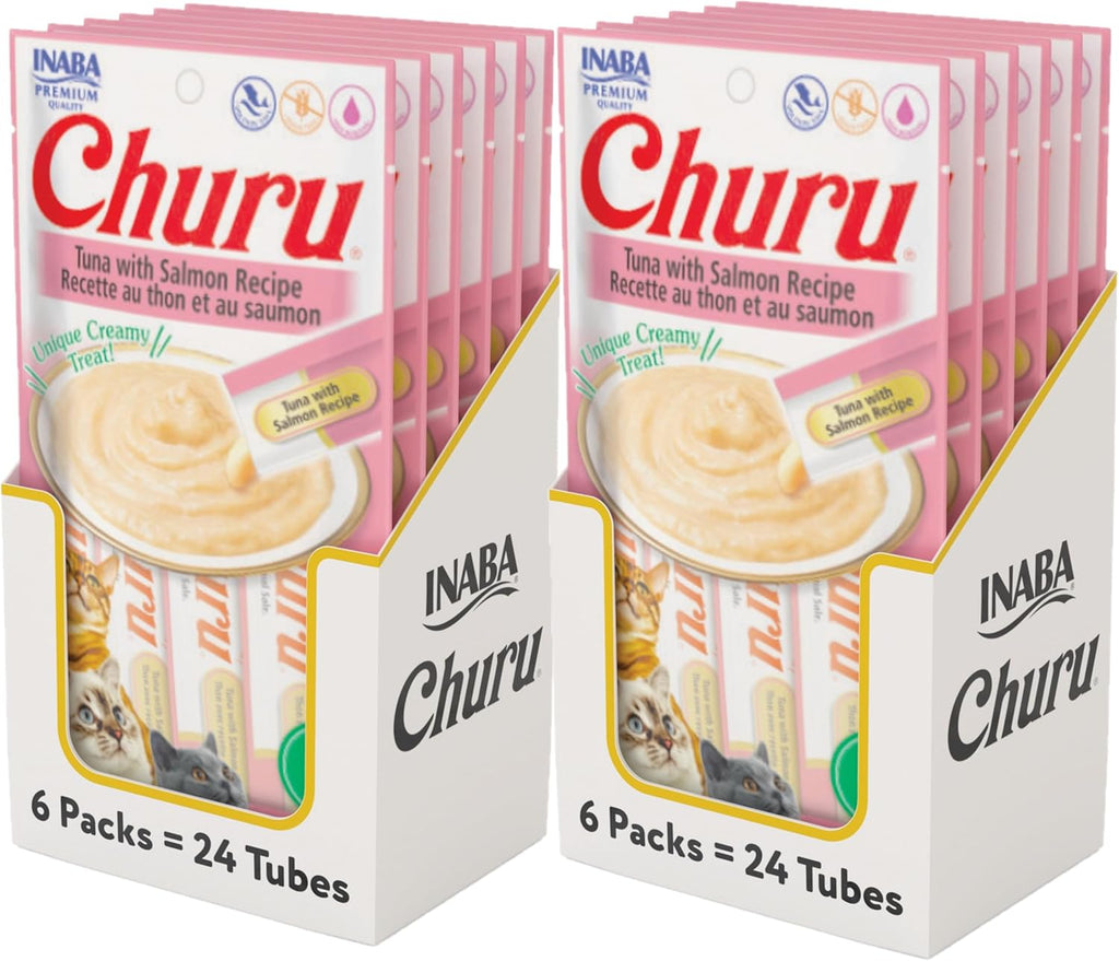 INABA Churu Cat Treats, Grain-Free, Lickable, Squeezable Creamy Pure Cat Treat/Topper with Vitamin E & Taurine, 0.5 Ounces Each Tube, 4 Tubes, Tuna with Salmon Recipe - Image 15