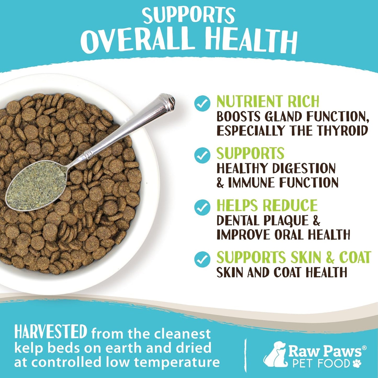 Raw Paws kelp powder nutrition facts and ingredients label