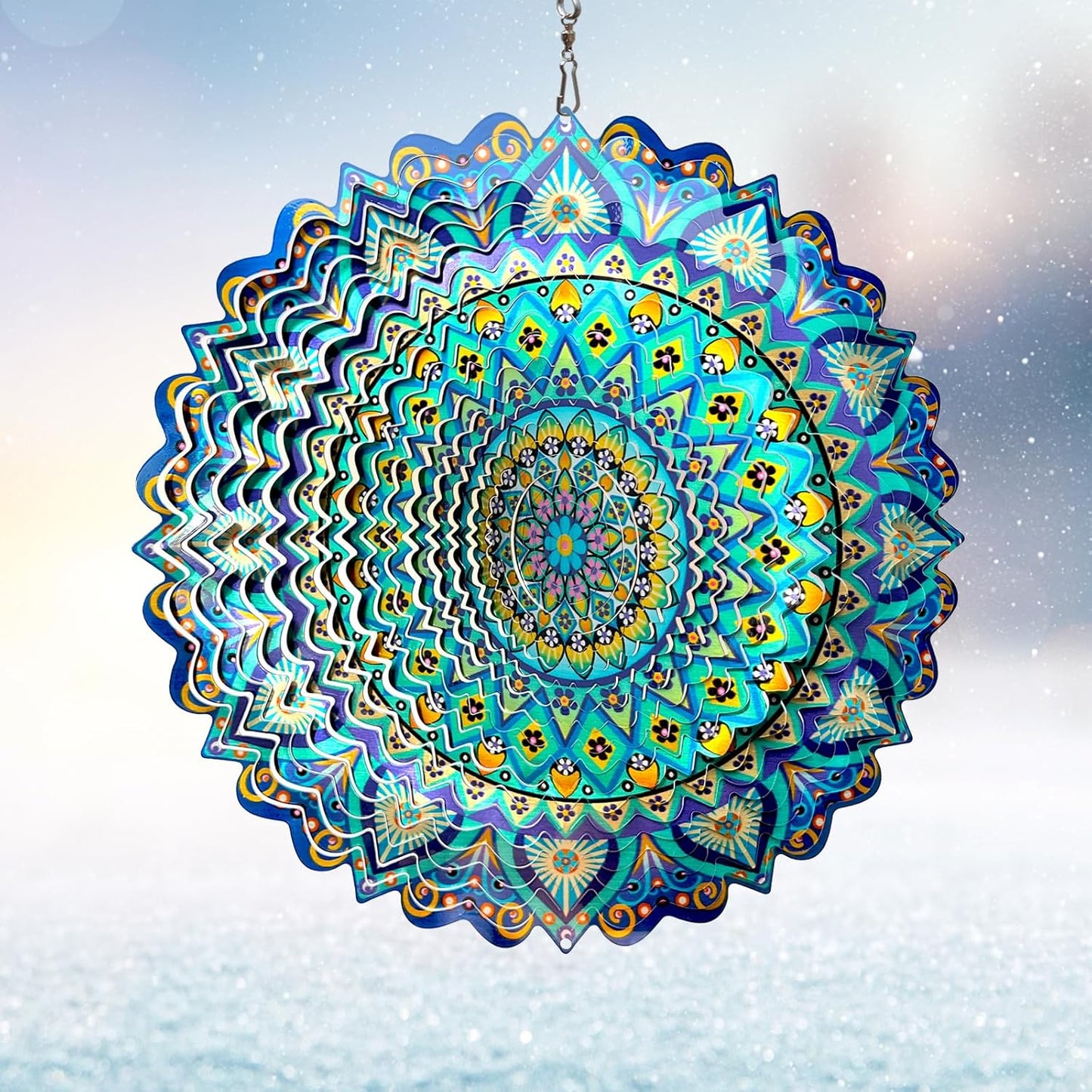 Eiryhope Mandala Peacock 12 Inch 3D Stainless Steel Wind Spinner front view
